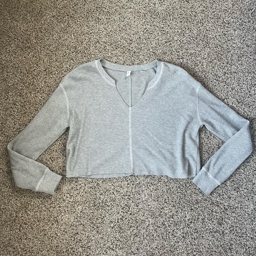 BP Waffle Cropped Long Sleeve Top Size Small